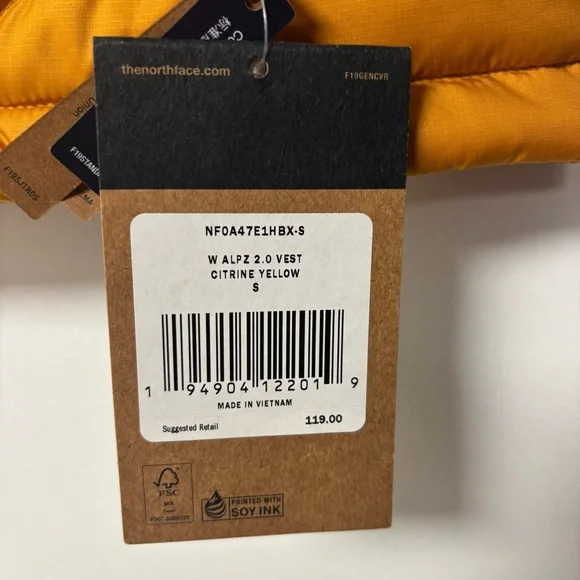 NWT The North Face Womens Alpz 2.0 Down Vest SMALL Citrine Yellow Orange Pumpkin - Picture 8 of 16